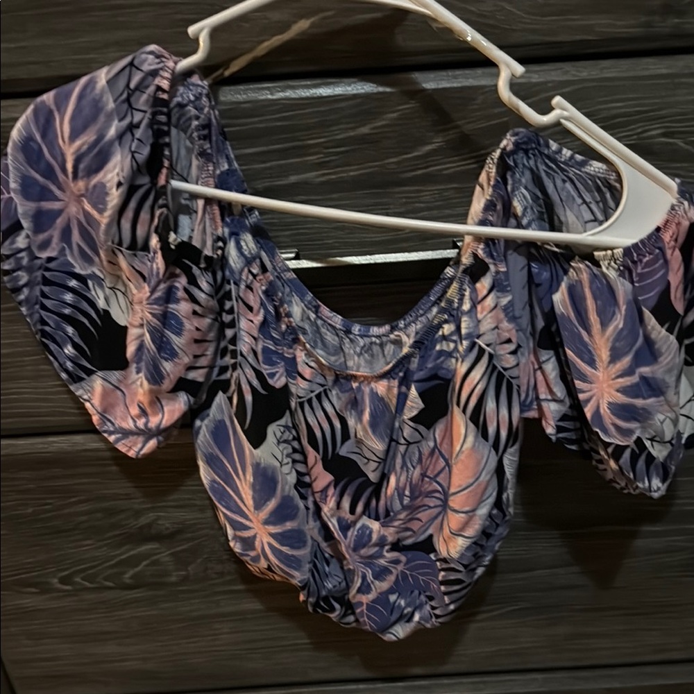 Floral Off-Shoulder Top - Black and Purple